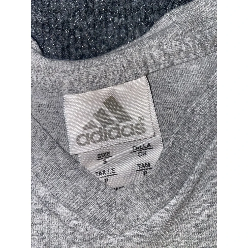 Adidas Tee‎ Shirt Mens Small Gray Solid Loose Fit Rib V Neck Blended Pony Logo